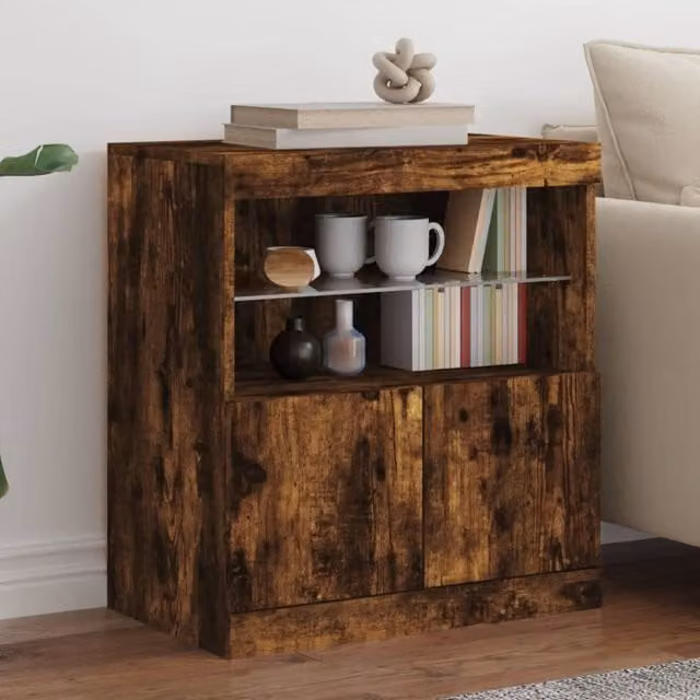 Berkfield Home Modern Sideboard with Integrated LED Lights in Smoked Oak Brown, W/D/H: 60 x 37 x 67 cm – 1
