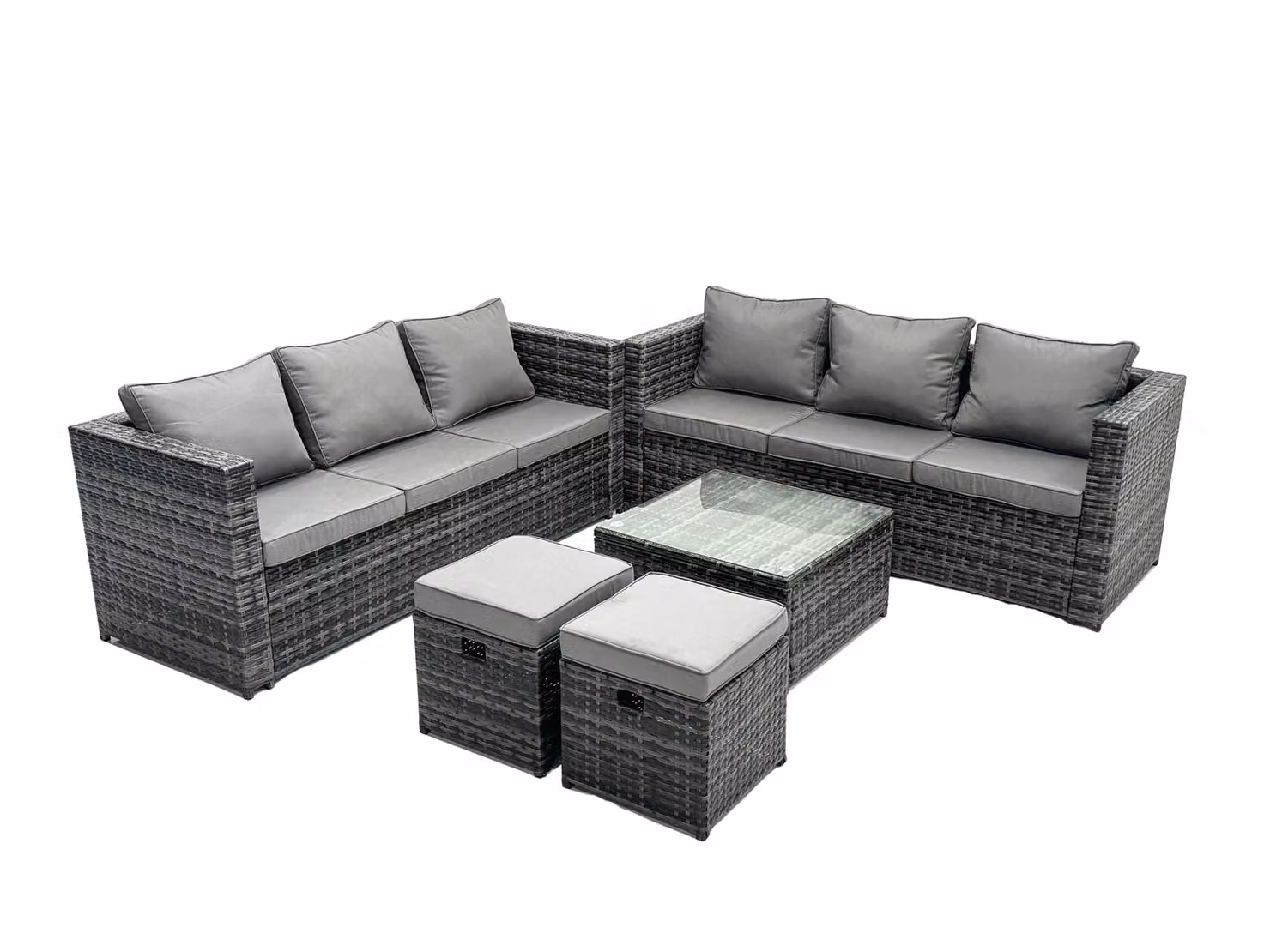 Fimous 8 Seater Grey Rattan Garden Outdoor Sofa Set with Coffee Table and Ottomans – 2