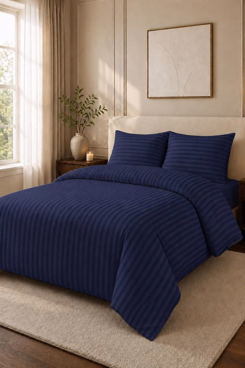 Pamposh Reversible Striped Microfibre Duvet Cover and Pillowcase Set, Navy Blue, W: 140 cm, L: 200 cm – 2