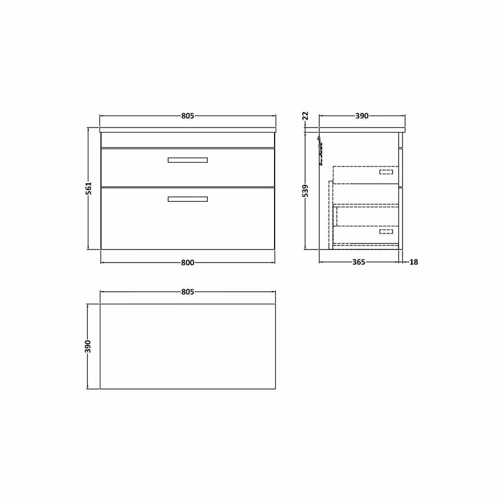 Balterley Millwich Contemporary 2 Drawer Wall Hung Vanity Unit, Grey, W: 80 cm – 2