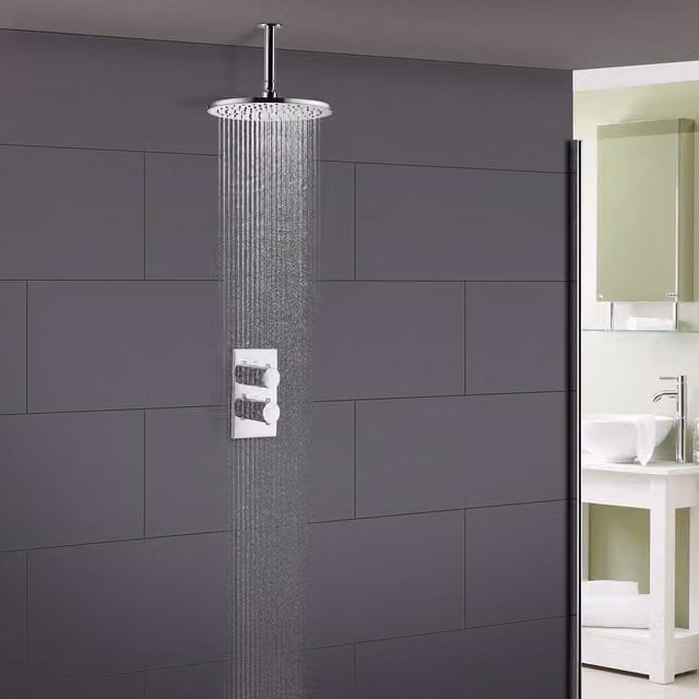 Nes Home Chrome Lily Round Ceiling Mounted Overhead Shower Set in Silver