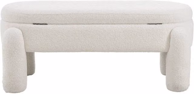 KORVIXA Modern Upholstered Ottoman Bench Footstool in Beige, W x D: 100 x 100 cm