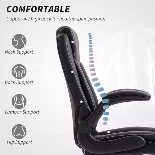 HOMCOM Modern Black Synthetic Leather Swivel Task Chair with Headrest and Armrests for Home Office – 5