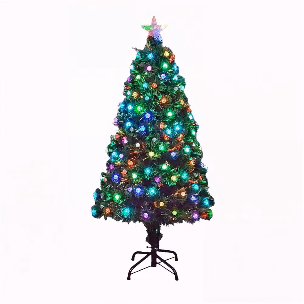 Shatchi Diamonds Fibre Optic LED Pre-Lit Christmas Tree in Green with Multicolour Effect, Height: 180 cm – 2
