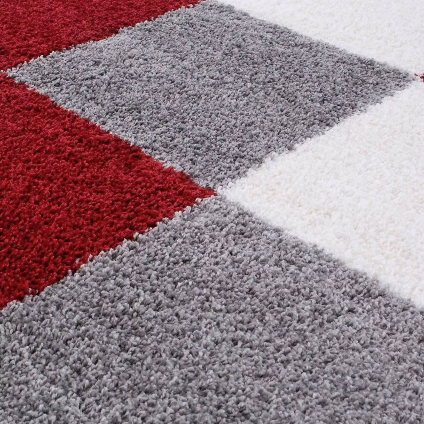 THE RUGS Soft Check High Pile Shaggy Rug in Red, W/D: 60 x 110 cm – 3