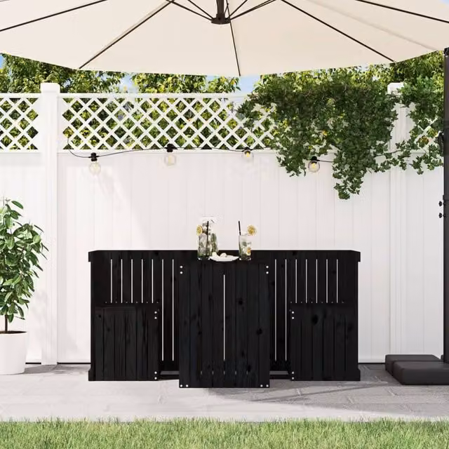 Berkfield Home Beautiful 2 Seater Balcony Set in Black Solid Pine Wood – 1