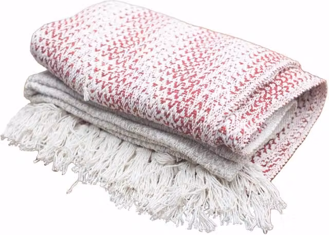 KDMK Boho Ruby Red Two Tone Woven Cotton Jacquard Throw with Fringes W/D/H: 150 x 125 x 1 cm