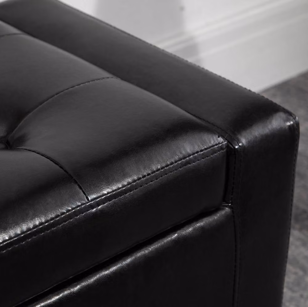 STILVORA Black Synthetic Leather Storage Ottoman Bench with Lift-Up Lid – 5