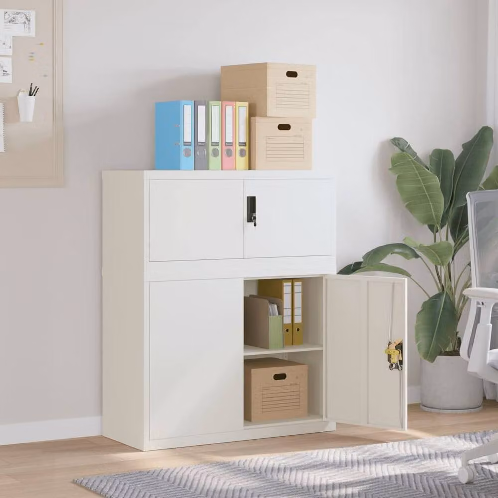 Berkfield Home White Metal File Cabinet with Hinged Doors and Adjustable Shelves, W/D/H: 90 x 40 x 110 cm – 2