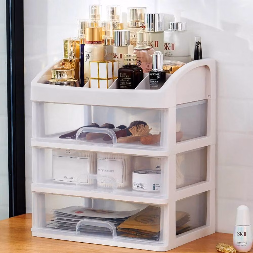 FORGEVIO White Plastic Dressing Table Make-Up Holder and Storage Box with Handles, Width: 50 cm – 2