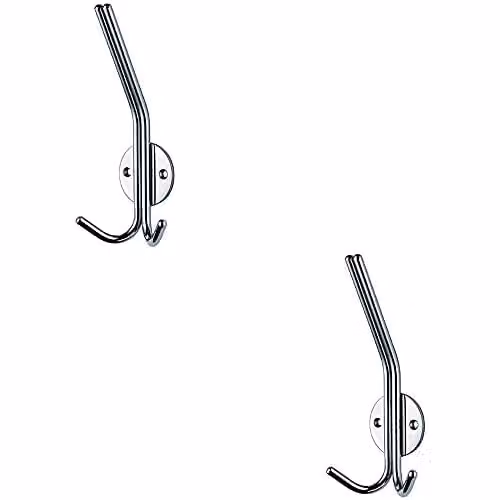 Loops 2 Pack Slimline Hat and Double Coat Wall Hook in Bright Stainless Steel, 35mm Projection