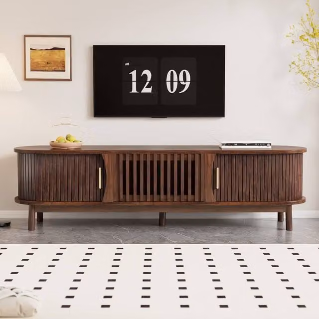 ModernLuxe Walnut TV Stand with Sliding Doors and Media Storage, W: 165.0 cm, D: 39.5 cm, H: 46.0 cm – 1