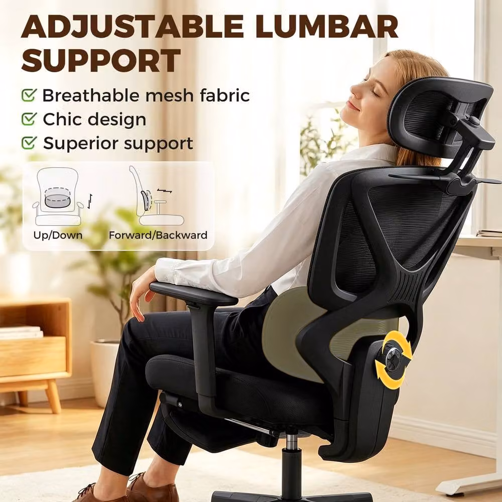 STILVORA Ergonomic Office Chair with Headrest and Armrests in Black Fabric – 6