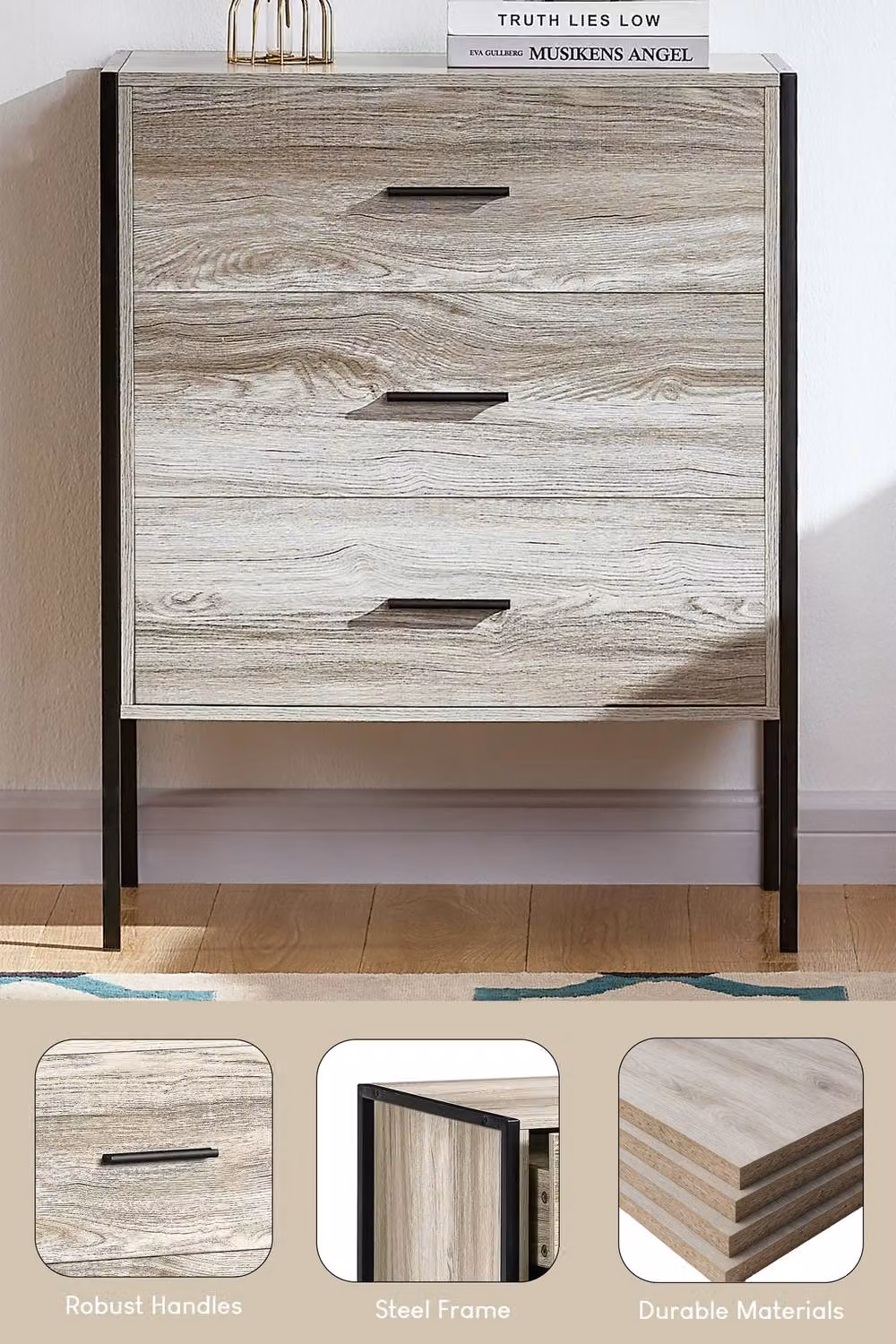 HD Designs Brooklyn 3 Drawer Chest of Drawers in Grey – 4