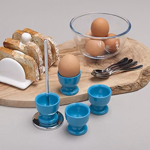 Zeal Stack and Store Egg Cup Set with Chrome Stand, Melamine, Aqua – 2