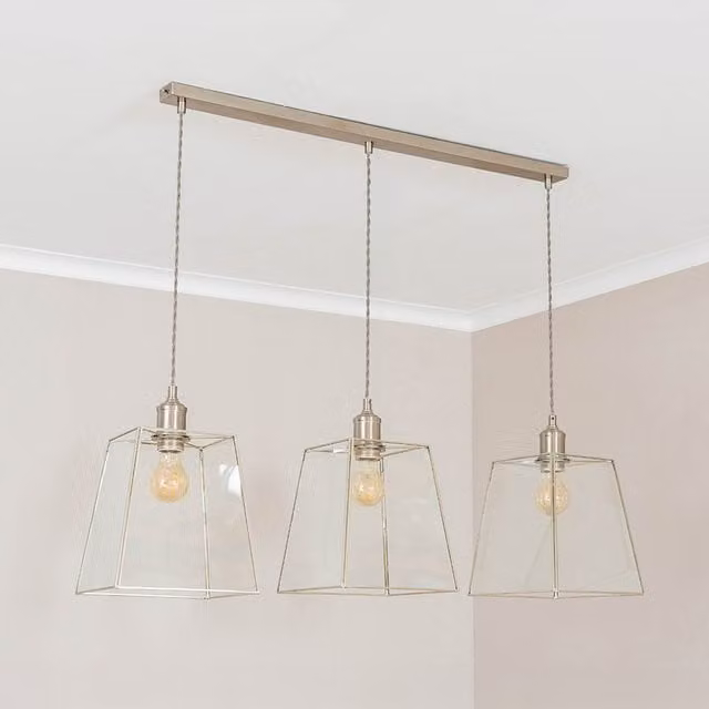 ValueLights Susie Glass Shade 3 Drop Pendant Ceiling Light in Silver