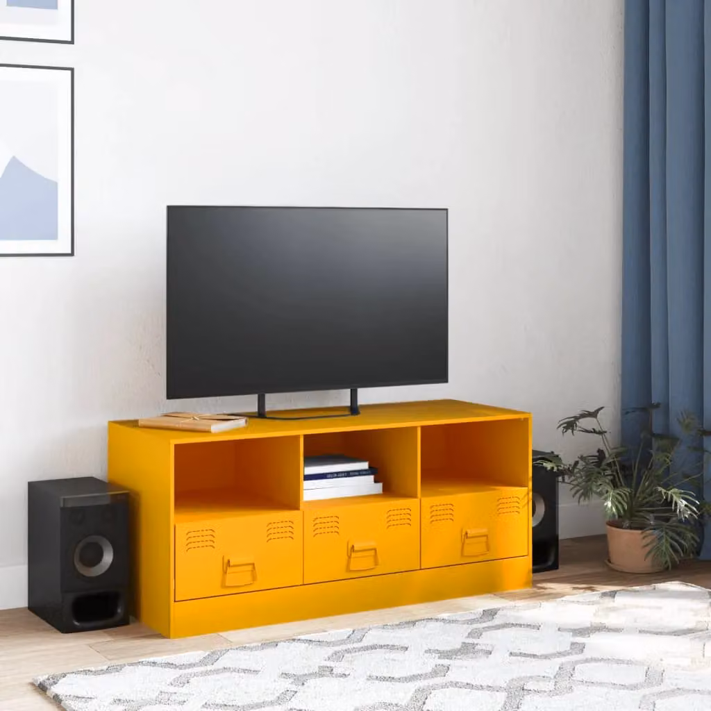 Berkfield Home Mustard Yellow Steel TV Cabinet W: 99 cm, D: 39 cm, H: 44 cm – 3