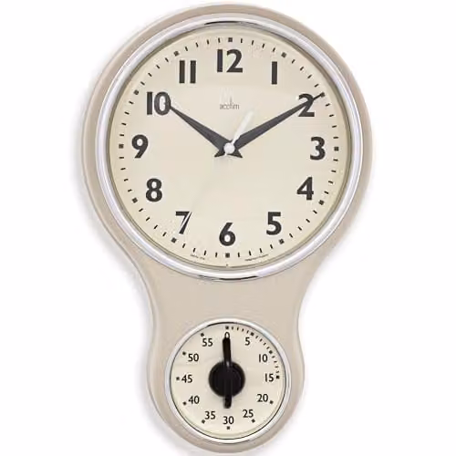 Acctim Retro Style Round Wall Clock with Domed Glass Lens in Beige, Diameter: 20 cm