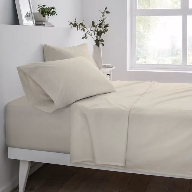 Smart Living Polycotton Luxury Fitted Bedsheet, Single, Beige, W/D/H: 90 x 190 x 25 cm – 1
