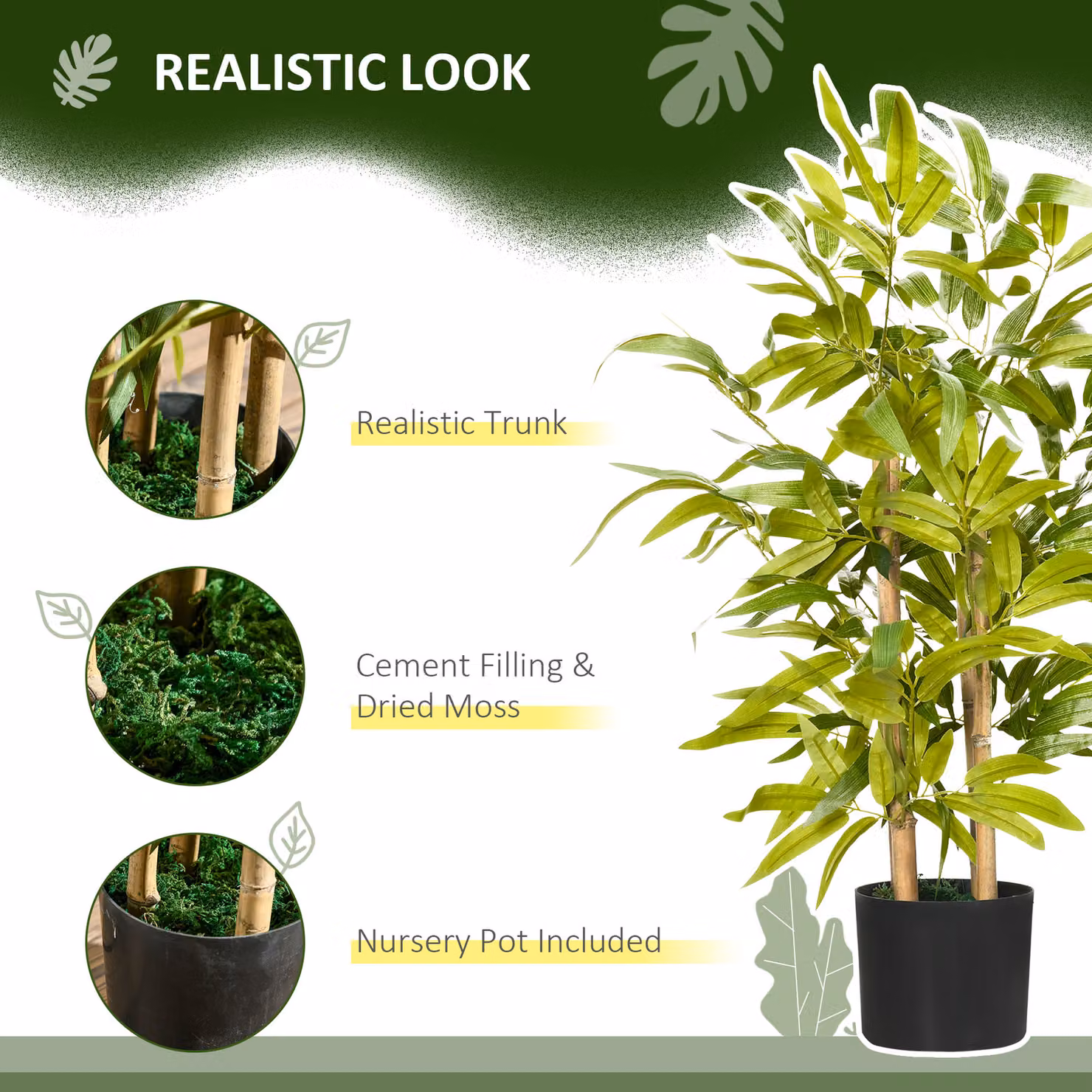 HOMCOM 2 Pack Green Artificial Bamboo Trees in Pots for Indoor and Outdoor Decor, W/D/H: 15 x 15 x 60 cm – 4