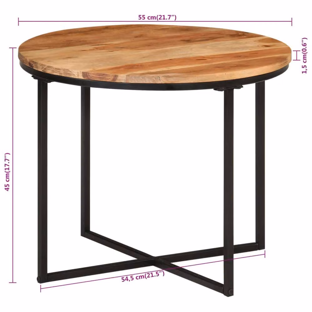 Berkfield Home Beautiful Industrial Coffee Table in Brown and Black, Solid Acacia Wood and Metal, W/D/H: 55 x 55 x 45 cm – 5