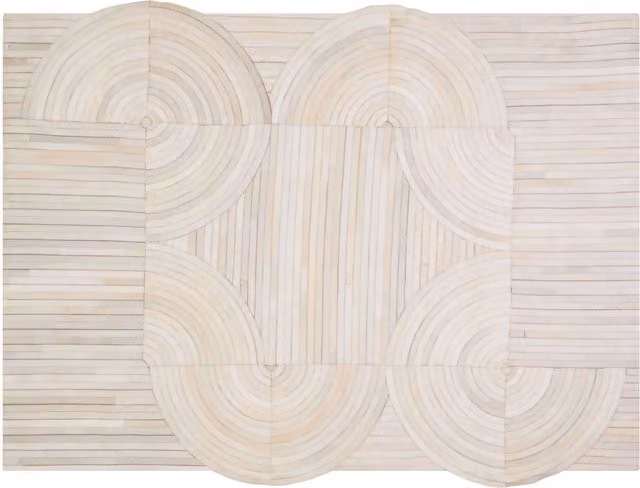 Bosie Safira Large Natural Hair On Leather Rug in White, Beige and Grey