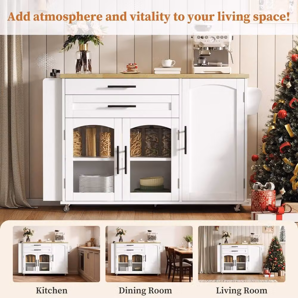 Rolipo Mobile Kitchen Island with Foldable Worktop and Spice Rack in White – 4