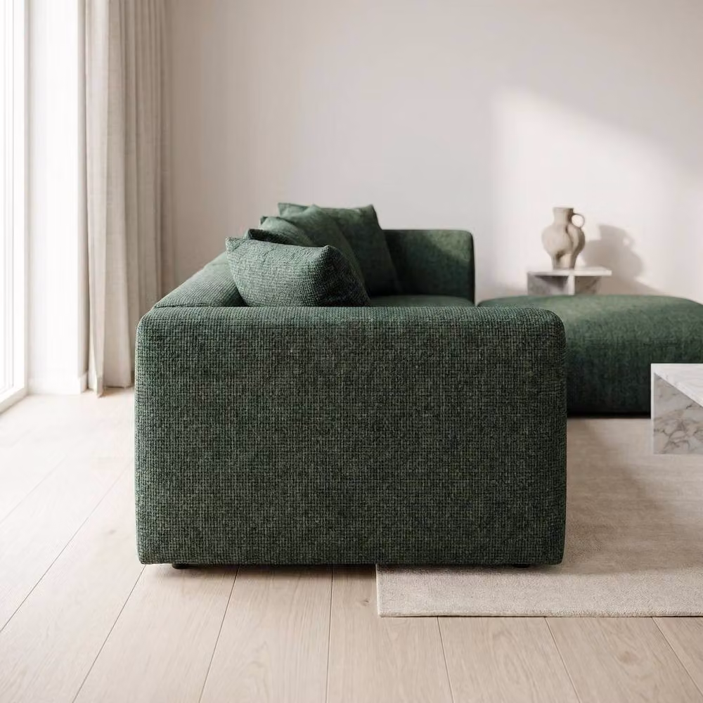 Abakus Direct Tokyo Reversible L-Shape Corner Sofa in Green Brushed Tweed Fabric – 3