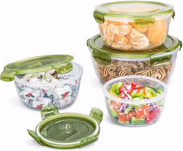 Dyzi 4 Pack Airtight Food Storage Boxes, BPA-Free Leakproof and Freezer Safe Containers in Green and Transparent – 1