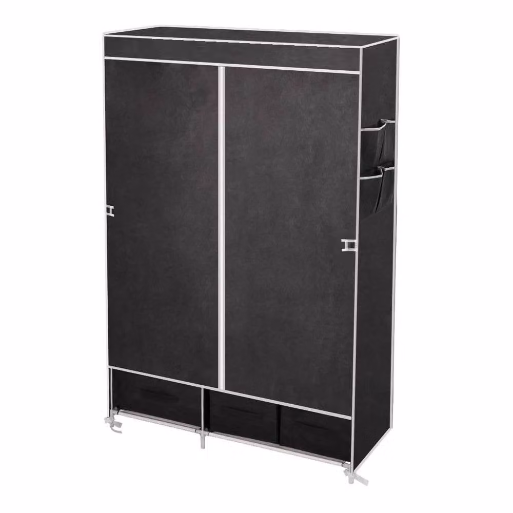 FORGEVIO Black Fabric and Metal Wardrobe Hanging Rail, H 165.0 cm x W 104.0 cm – 2