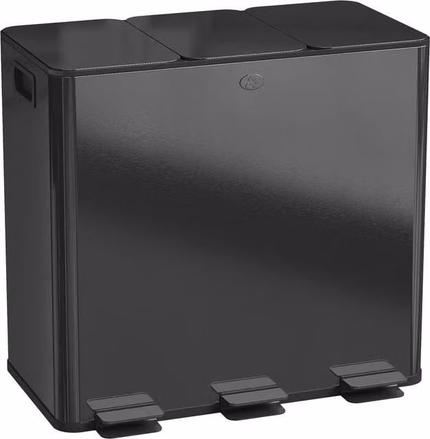 HOMCOM Triple Kitchen Pedal Bin, 3 x 20L Stainless Steel Bins with Soft Close Lids and Removable Inner Buckets, Black – 1