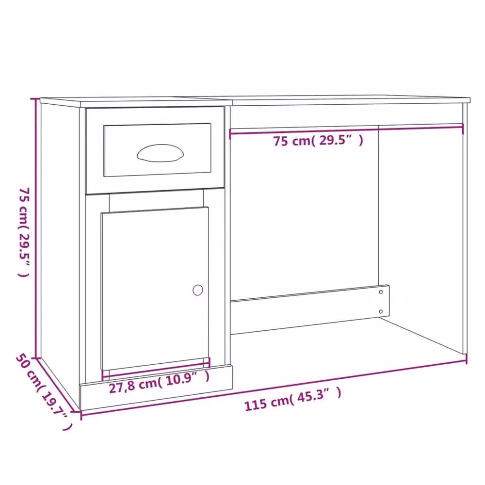 Berkfield Home Modern Black Computer Desk with Single Pedestal Drawer, W/D/H: 115 x 50 x 75 cm – 5