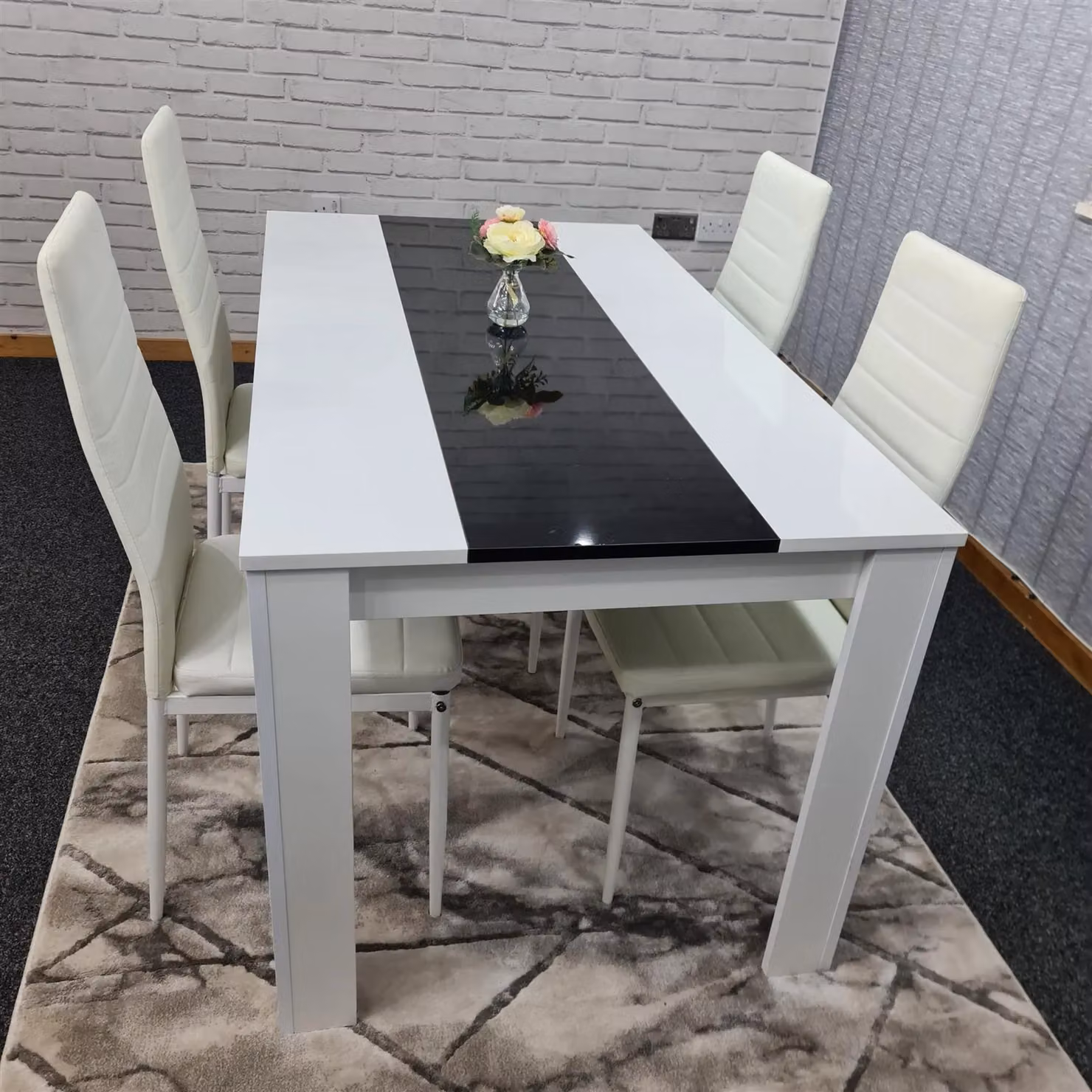 Kosy Koala Modern Rectangular Dining Table and 4 Chairs Set in Brown, White and Black – 6