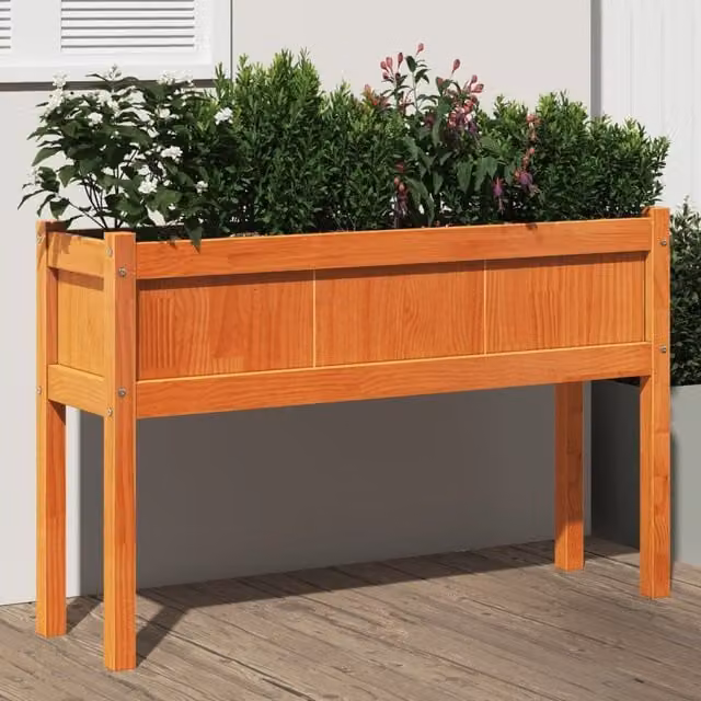 Berkfield Home Waxed Brown Rustic Pine Wooden Raised Garden Planter W/D/H: 110 x 31 x 70 cm – 1
