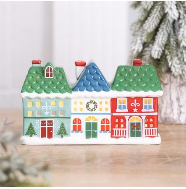 KDMD Festive Village Christmas Street Tealight and Incense Cone Holder in Multicolour Ceramic