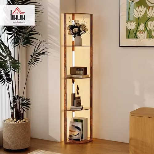 HOMCOM Dimmable LED Floor Lamp with Warm White Light and Rustic Brown Wood Finish, H: 163.5 cm x W: 41.0 cm x D: 29.5 cm – 2