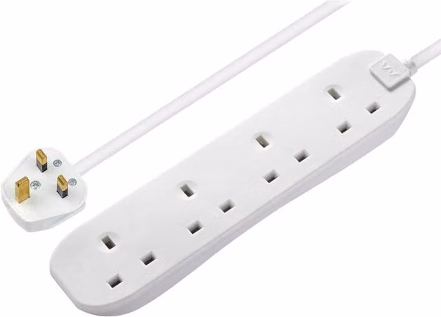 Masterplug UK Extension Lead, 2m, White and Multicolour