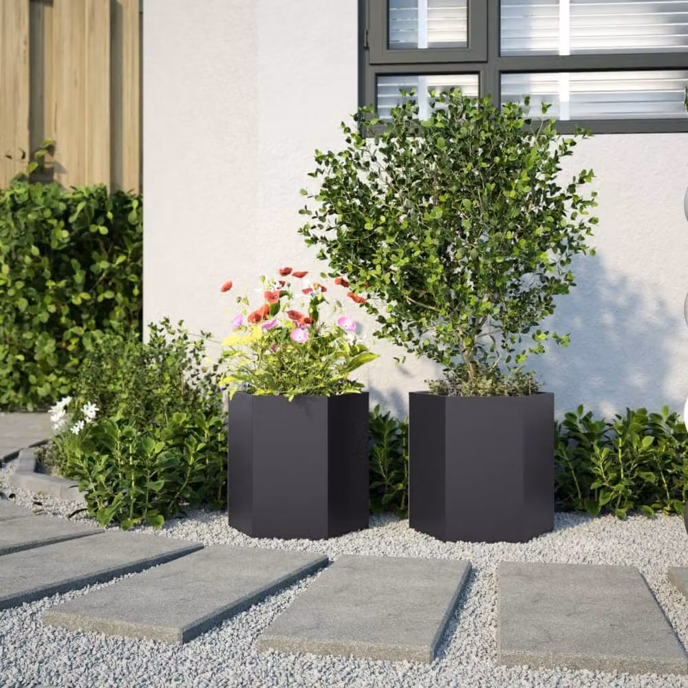 Berkfield Home Durable Steel Hexagon Garden Planter, 2 Pack, Black, W: 46 cm, D: 40 cm, H: 45 cm – 3