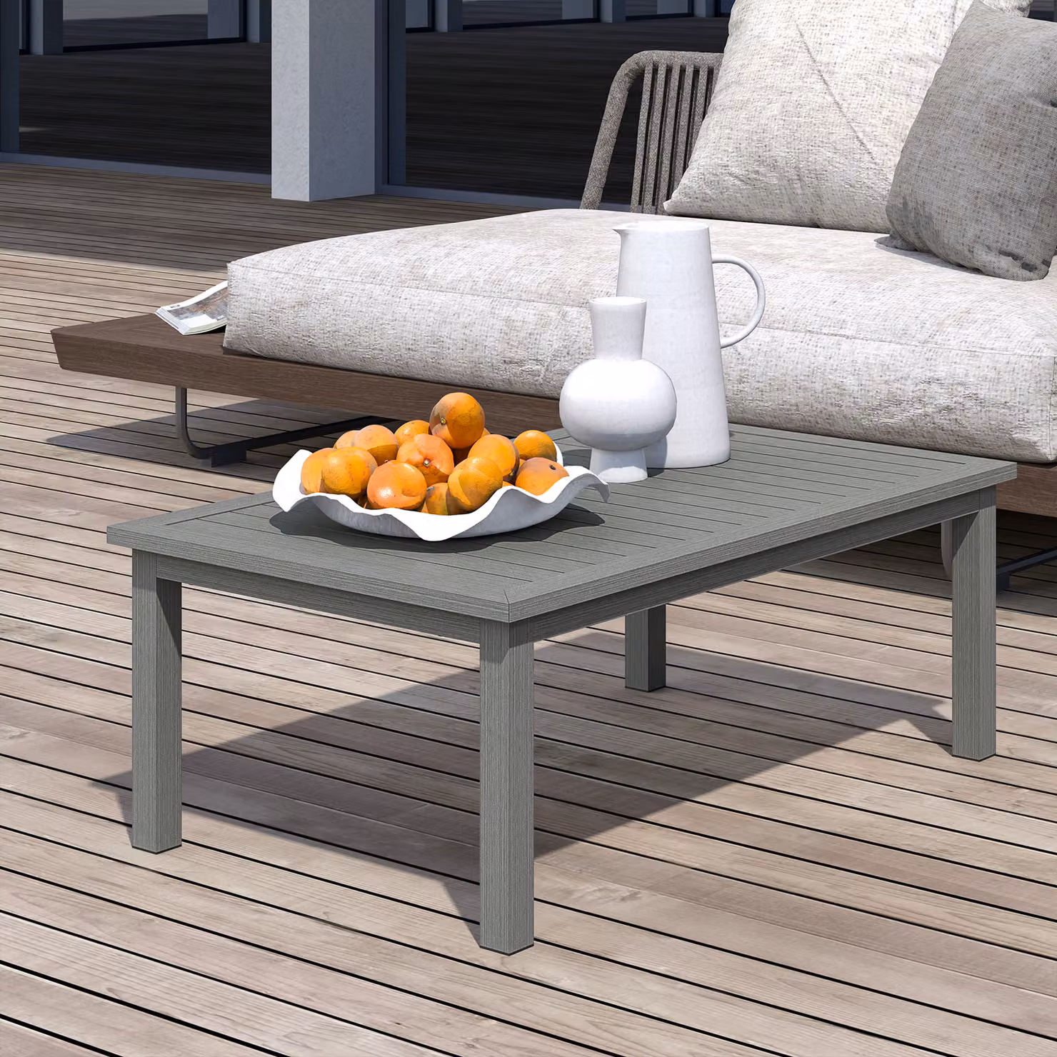 Outsunny Modern Rectangular Powder Coated Aluminium Outdoor Coffee Table, Grey, W: 100 cm, D: 60 cm, H: 50 cm – 5