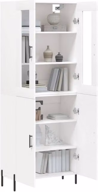 Berkfield Home Modern White Highboard with Glass Doors and Internal Shelves, W/D/H: 69.5 x 34 x 180 cm