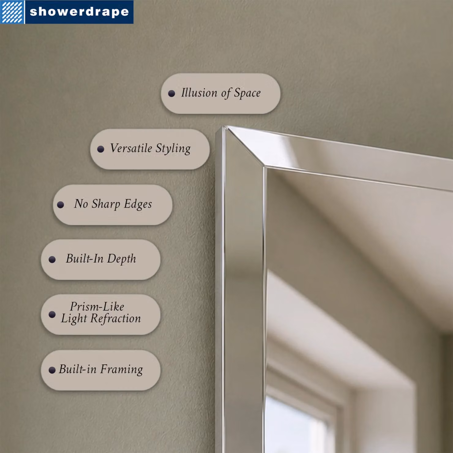 Showerdrape Fairmont Modern Rectangular Frameless Glass Wall Mirror in Silver, W: 60 cm, H: 45 cm – 2