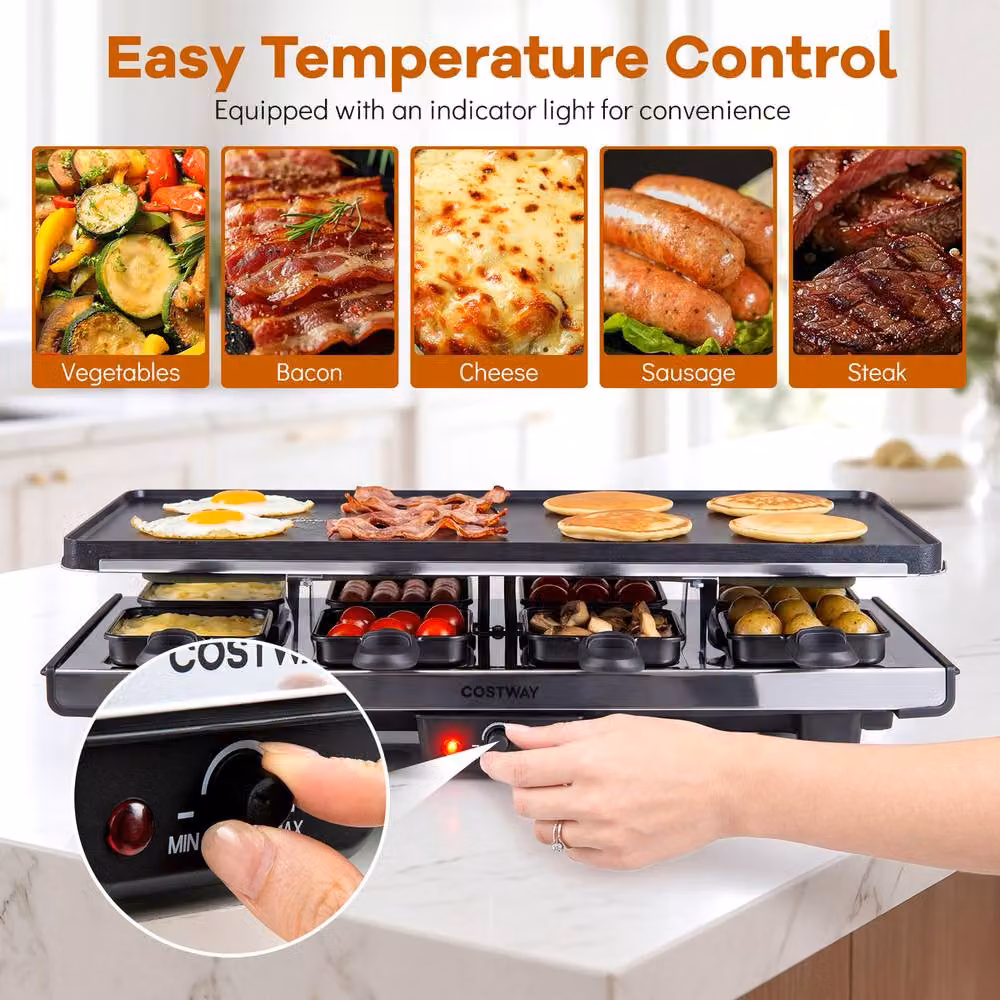 Costway 2-in-1 Raclette Table Grill and Griddle with Reversible Nonstick Aluminium Plates in Black – 6