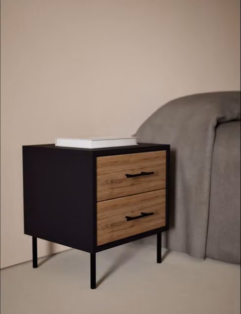 Gallery Direct Holt Industrial Bedside Table in Natural Mix with Wood and Metal Construction