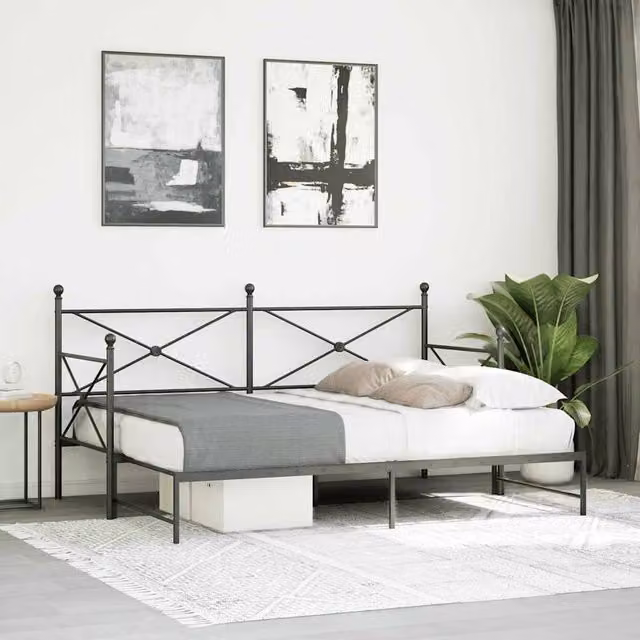 Berkfield Home Durable Metal Daybed with Trundle in Black, W/D/H: 208 x 90 x 107 cm – 1