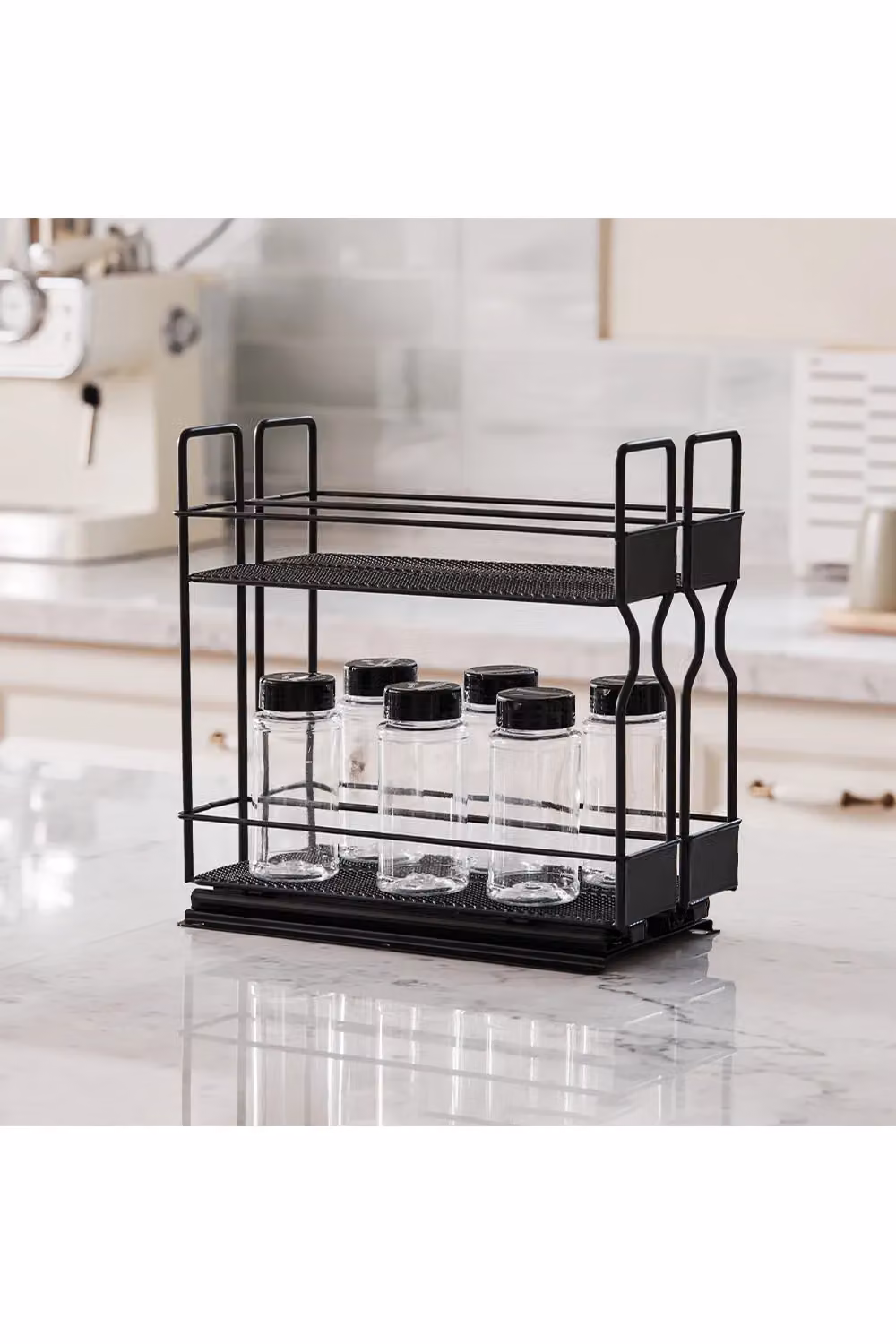 Living and Home 2-Tier Metal Spice Rack Slide-Out Kitchen Storage, Black – 2