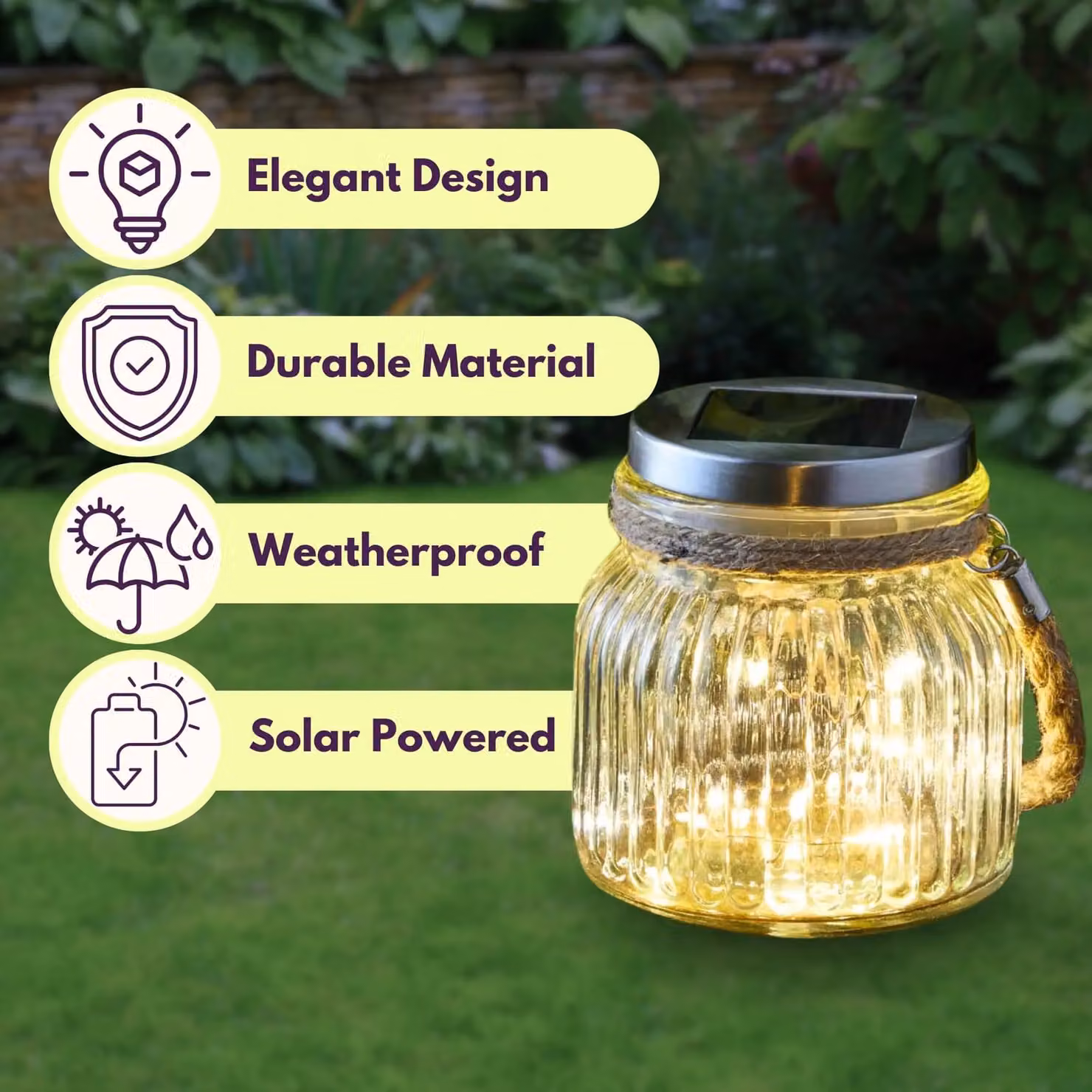 Marco Paul Solar Firefly LED Glass Jar Lantern in White – 6