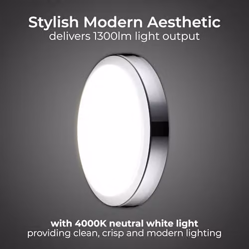 Luceco Eco Round LED Bulkhead Light, Silver and White, 14W, 1300lm, 4000K, IP54 – 2