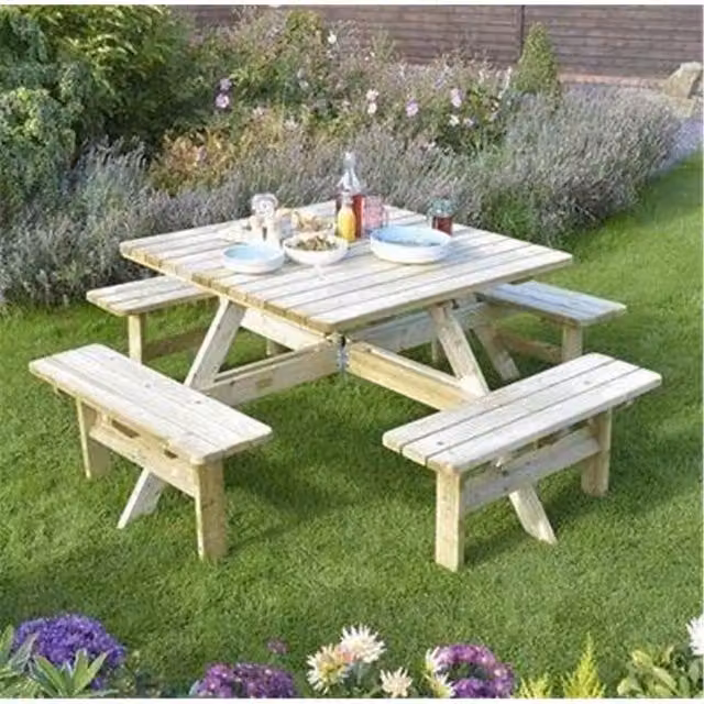 Cheshire Deluxe Square Picnic Garden Table in Light Oak