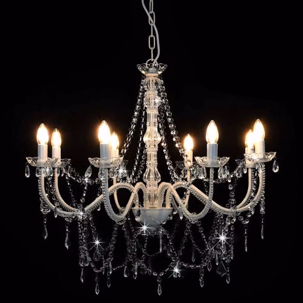 Berkfield Home White Crystal and Metal Chandelier with 8 x E14 Bulbs – 2