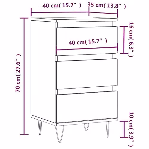 vidaXL Modern Black Matt Sideboard in MDF and Metal, W/D/H: 40 x 35 x 70 cm – 3